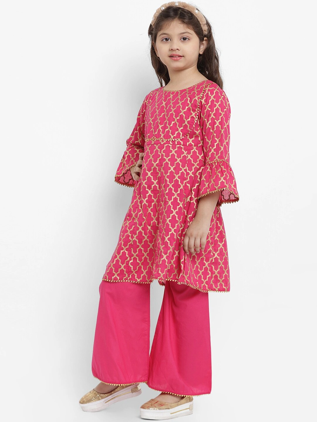 Bitiya by Bhama Girls Fuchsia Printed Kurta with Palazzos-3-4Y-1