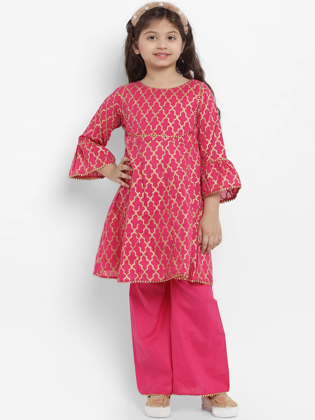 Bitiya by Bhama Girls Fuchsia Printed Kurta with Palazzos-BBT184_4-5Y