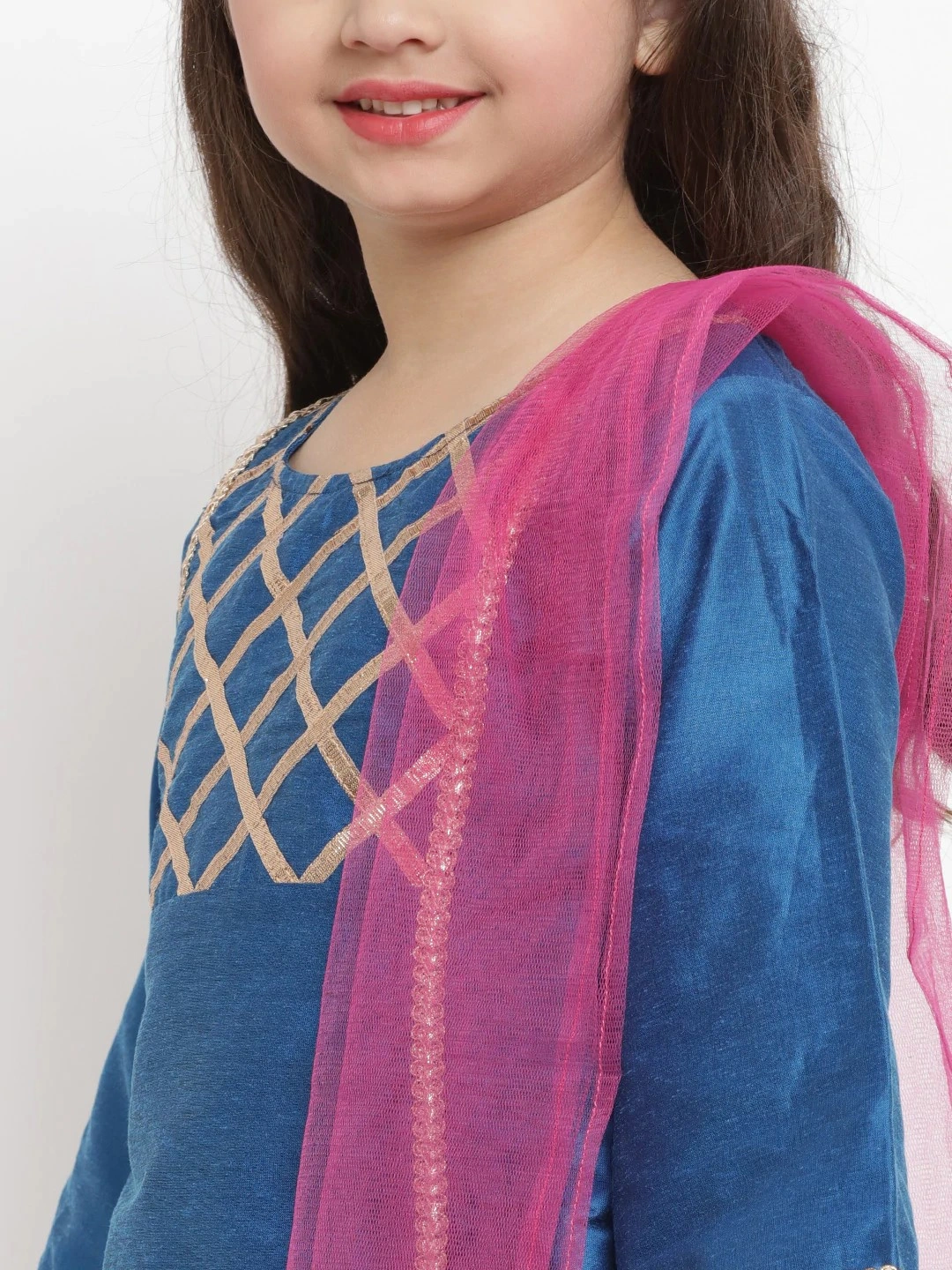 Bitiya by Bhama Girls Blue &amp; Fuchsia Solid Kurta with Palazzos-3-4Y-3