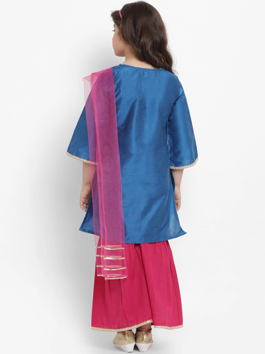 Bitiya by Bhama Girls Blue &amp; Fuchsia Solid Kurta with Palazzos-5-6Y-2