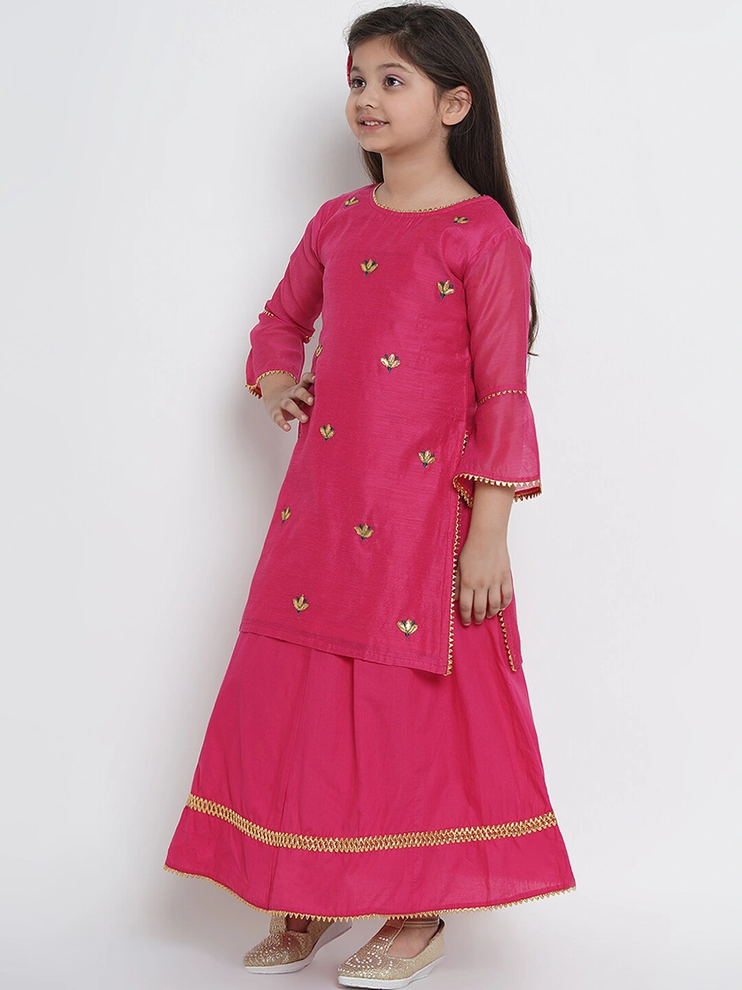 Bitiya by Bhama Girls Pink Embroidered Kurta with Skirt-3-4Y-1