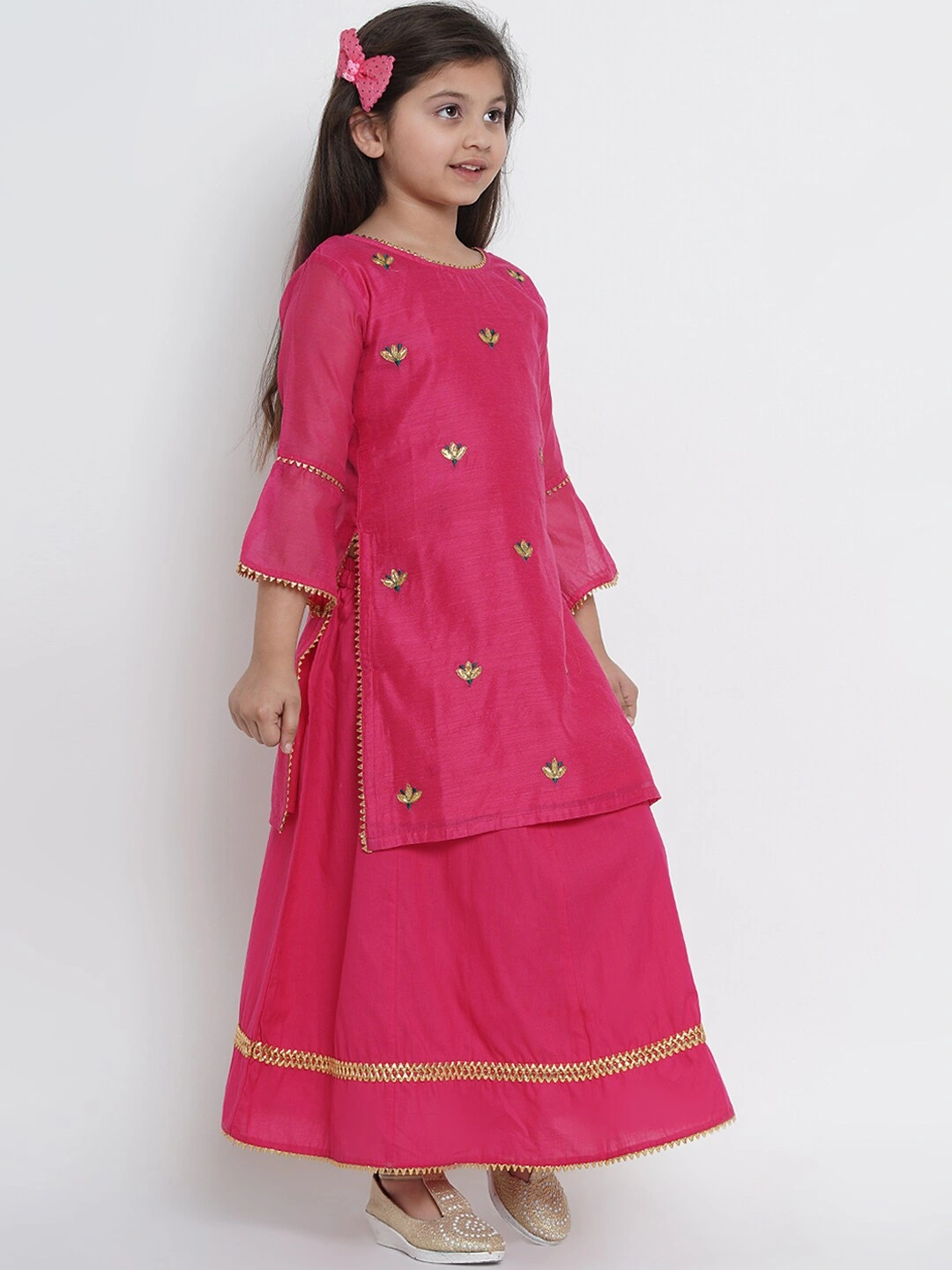 Bitiya by Bhama Girls Pink Embroidered Kurta with Skirt-3-4Y-2