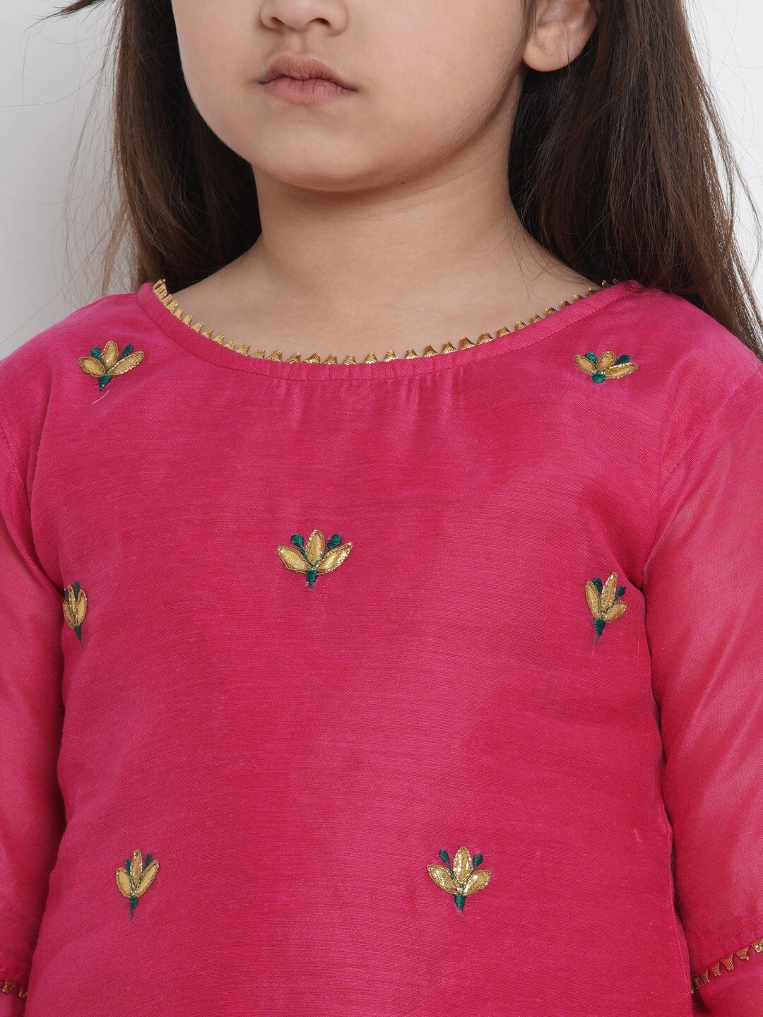 Bitiya by Bhama Girls Pink Embroidered Kurta with Skirt-3-4Y-4