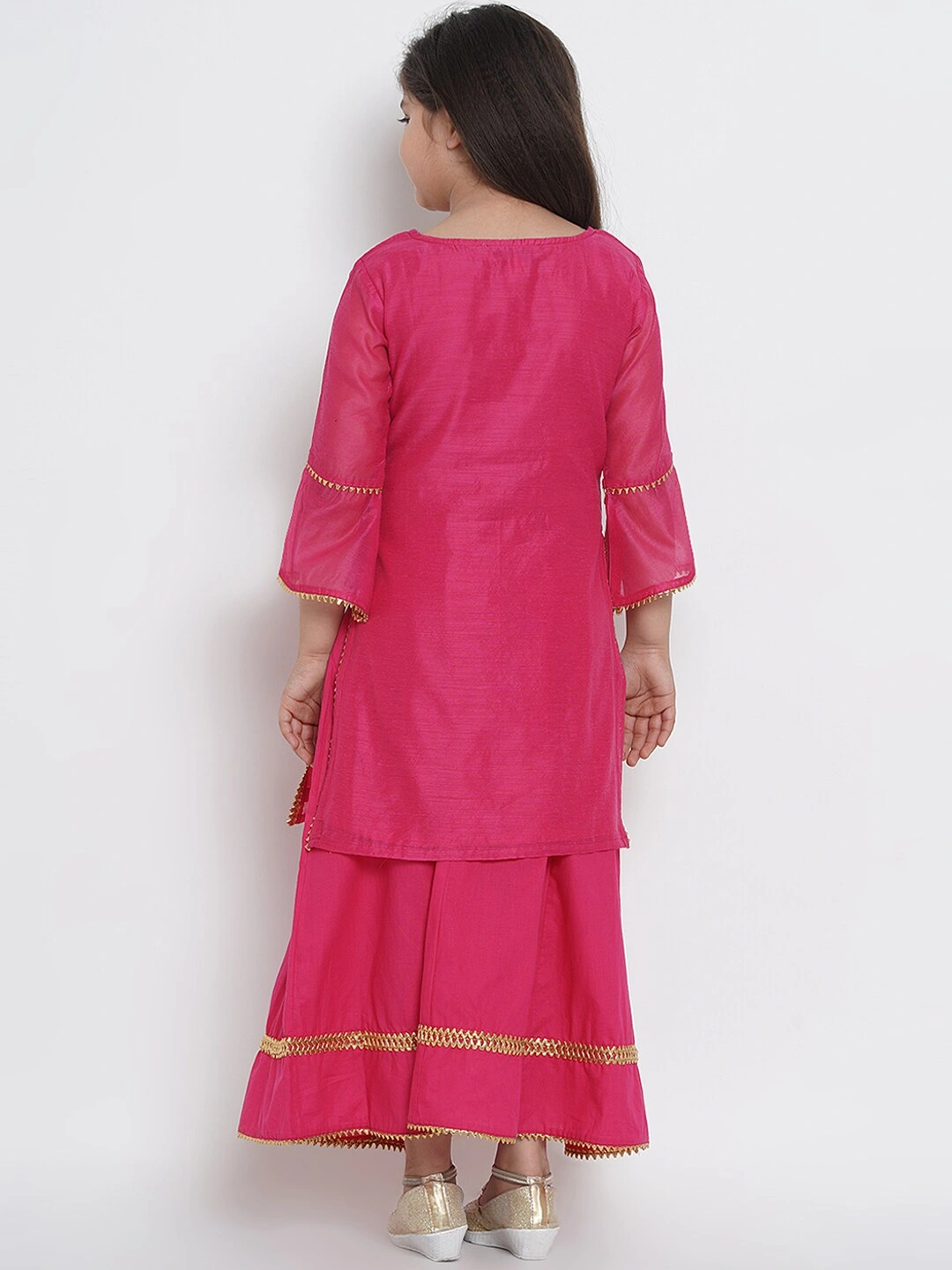 Bitiya by Bhama Girls Pink Embroidered Kurta with Skirt-6-7Y-3