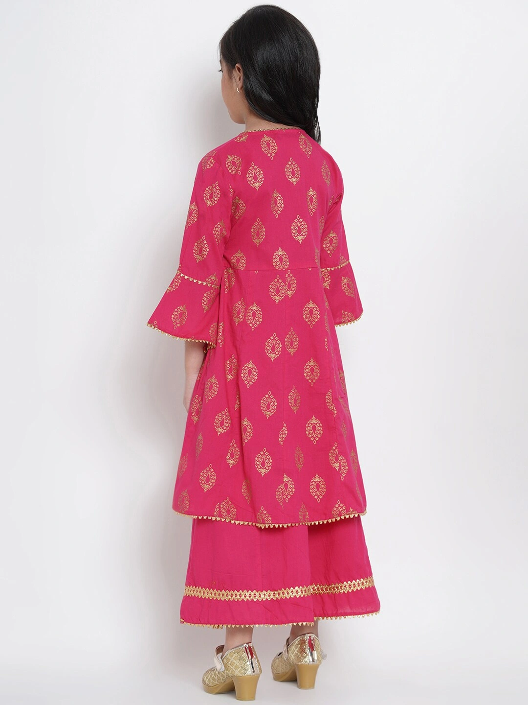 Bitiya by Bhama Girls Fuchsia Pink &amp; Gold-Coloured Printed Kurta with Palazzos-3-4Y-3