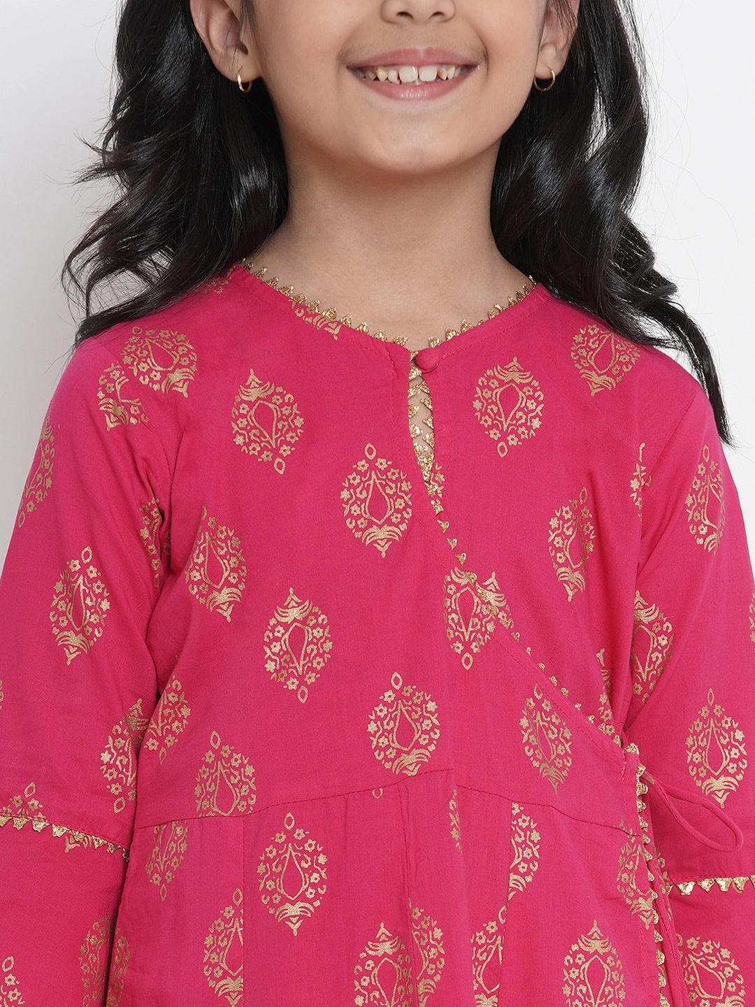 Bitiya by Bhama Girls Fuchsia Pink &amp; Gold-Coloured Printed Kurta with Palazzos-3-4Y-4