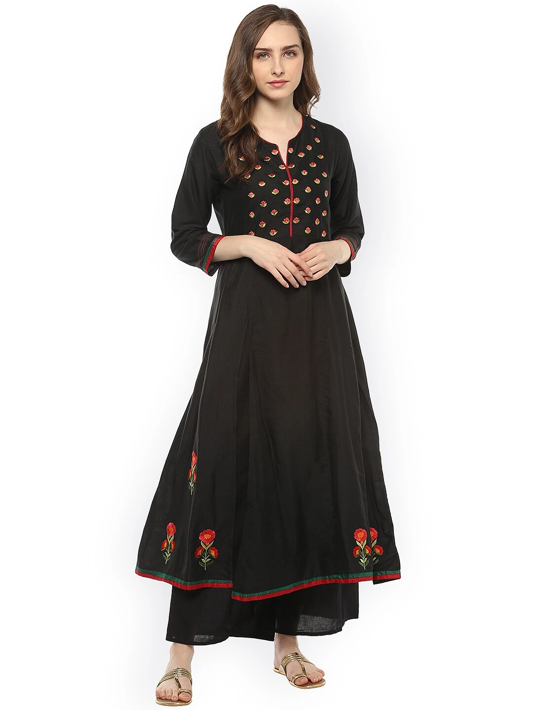 Bhama Couture Women Black Solid Kurta with Palazzos-L-2