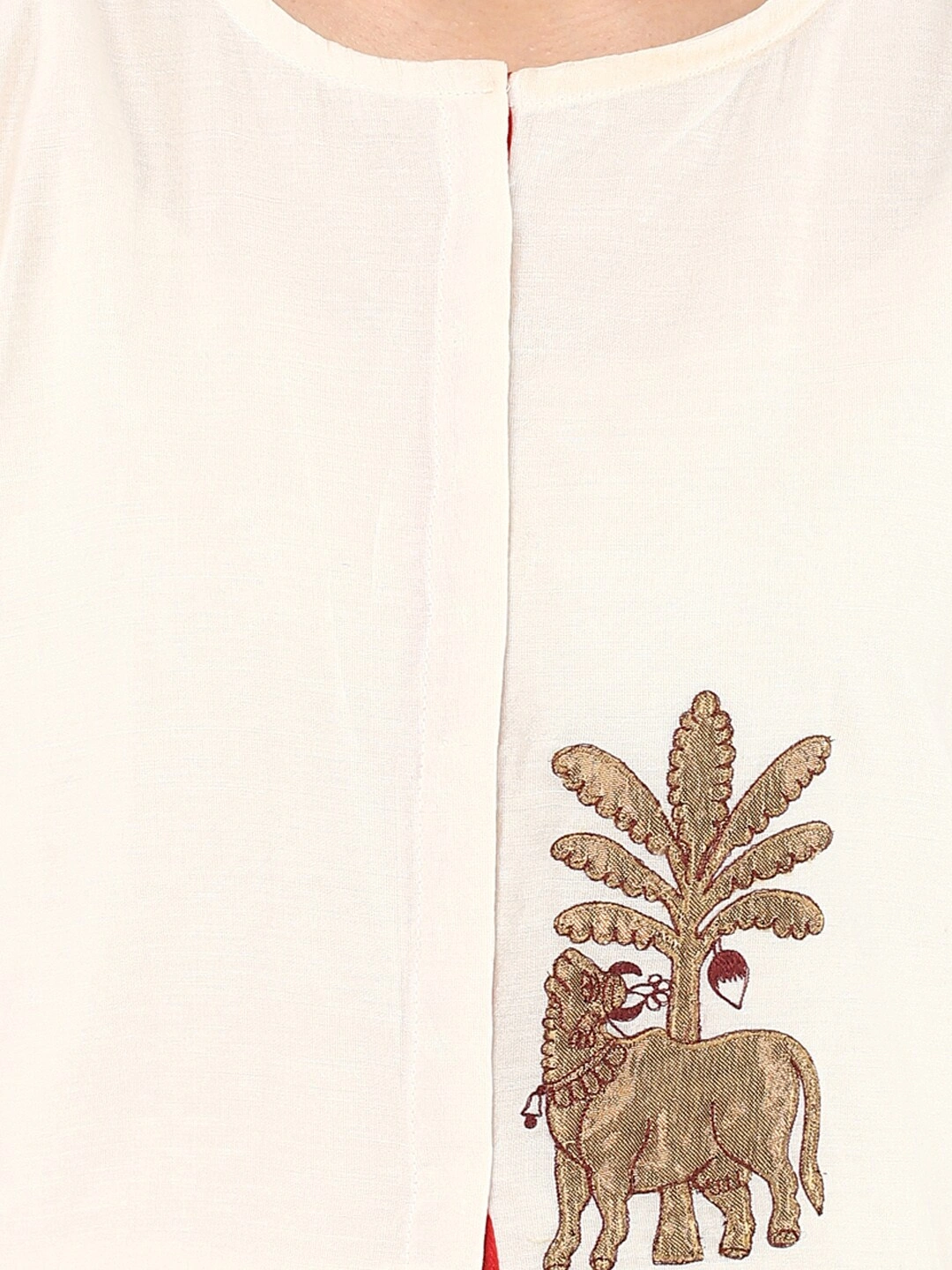 Bhama Couture Women Cream-Coloured &amp; Red Embroidered Kurta with Palazzos-L-3