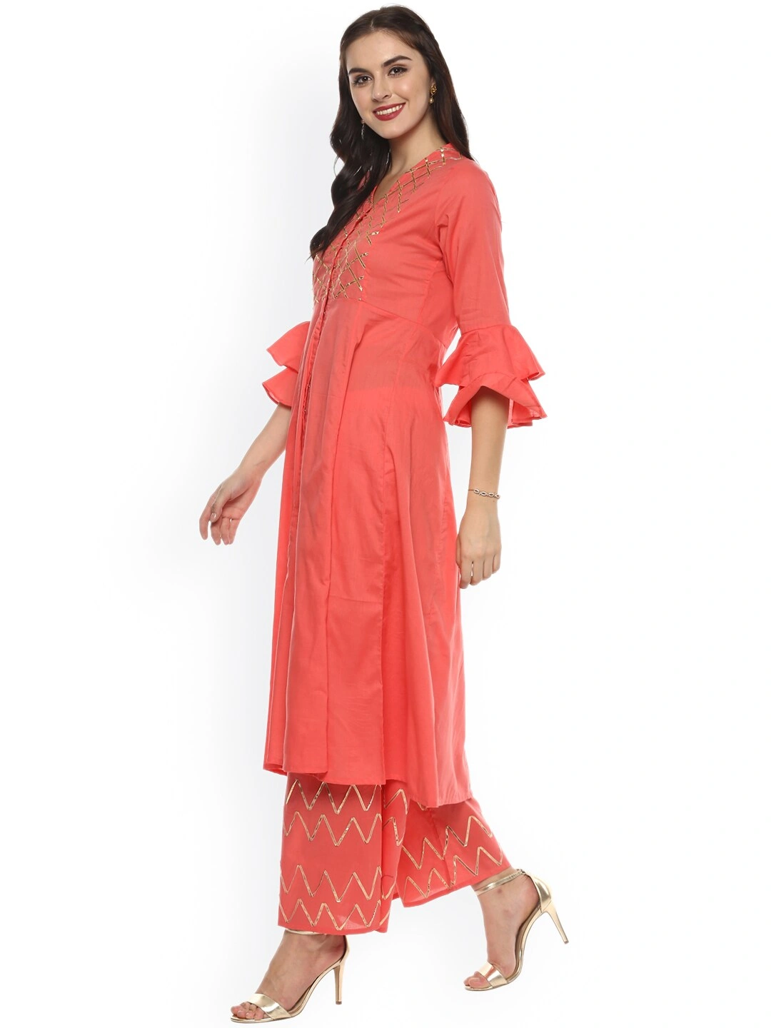 Bhama Couture Women Pink Yoke Design Kurta with Palazzos-L-1