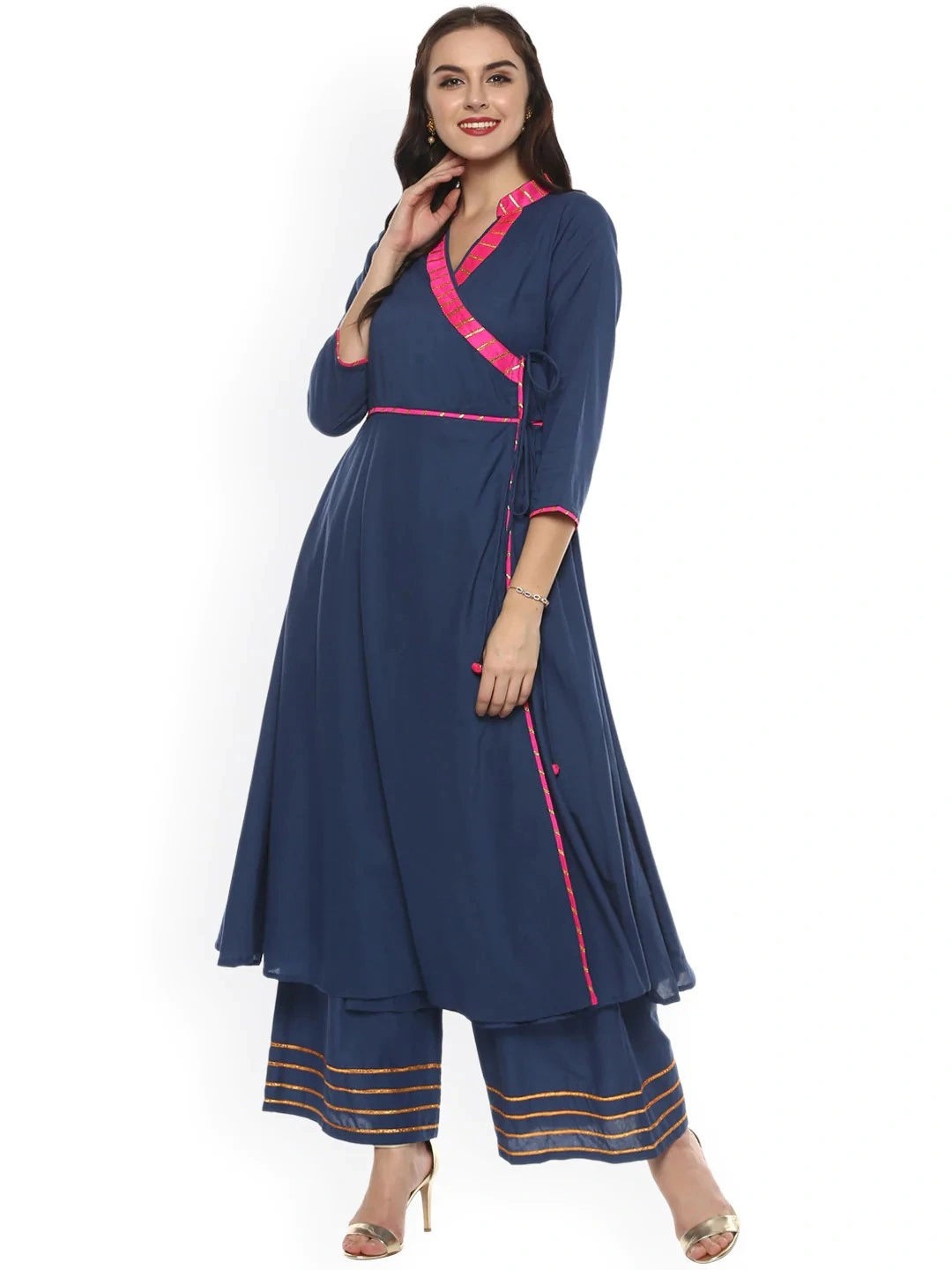 Bhama Couture Women Blue Angrakha Kurta with Palazzos-BHKS003_L