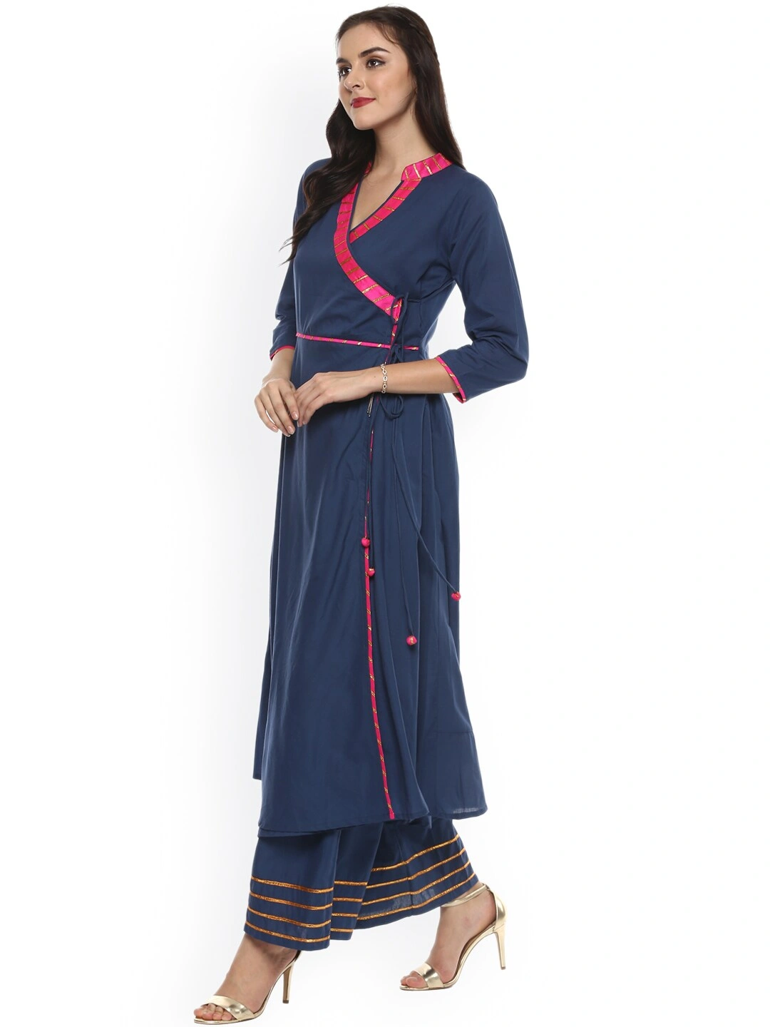 Bhama Couture Women Blue Angrakha Kurta with Palazzos-L-1