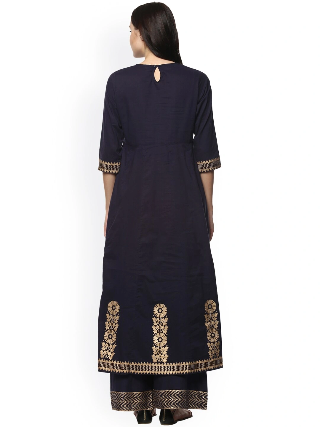 Bhama Couture Women Navy Blue Printed Kurta with Palazzos-XL-2