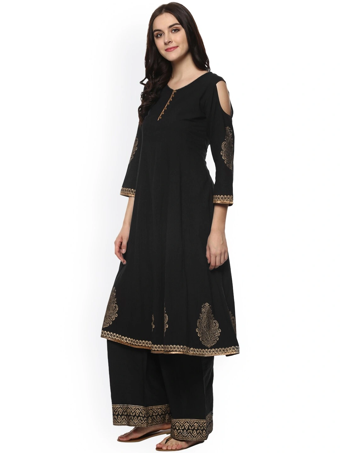 Bhama Couture Women Black Printed Kurta with Palazzos-XL-1