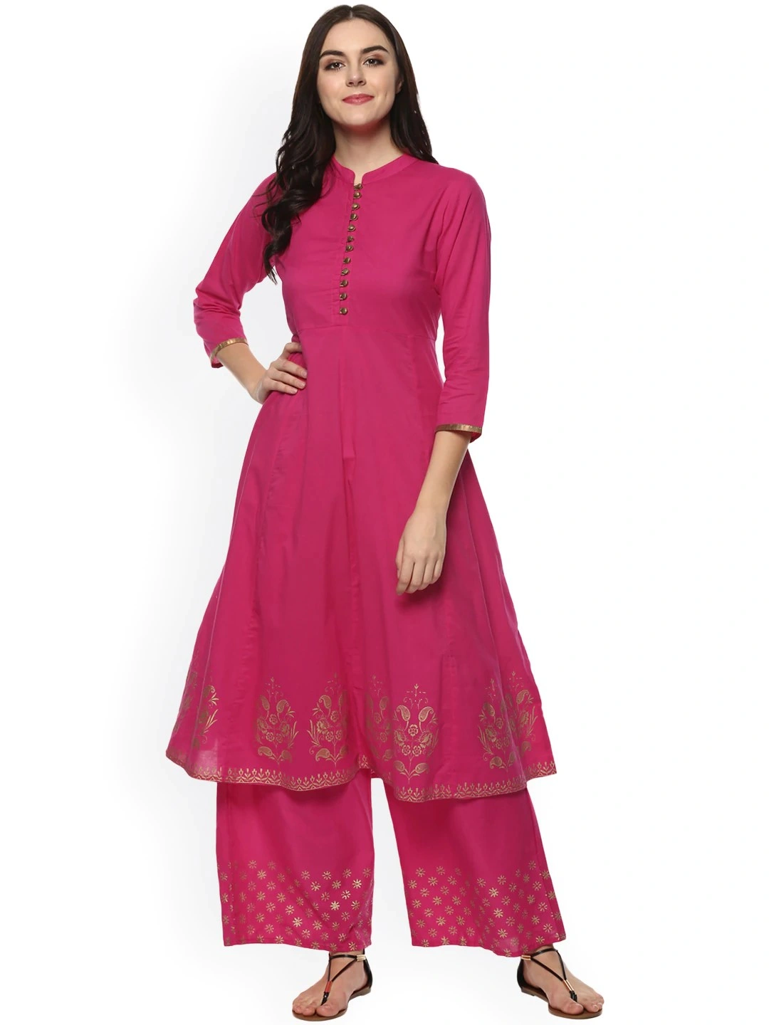 Bhama Couture Women Pink Printed Kurta with Palazzos-BHKS009_L