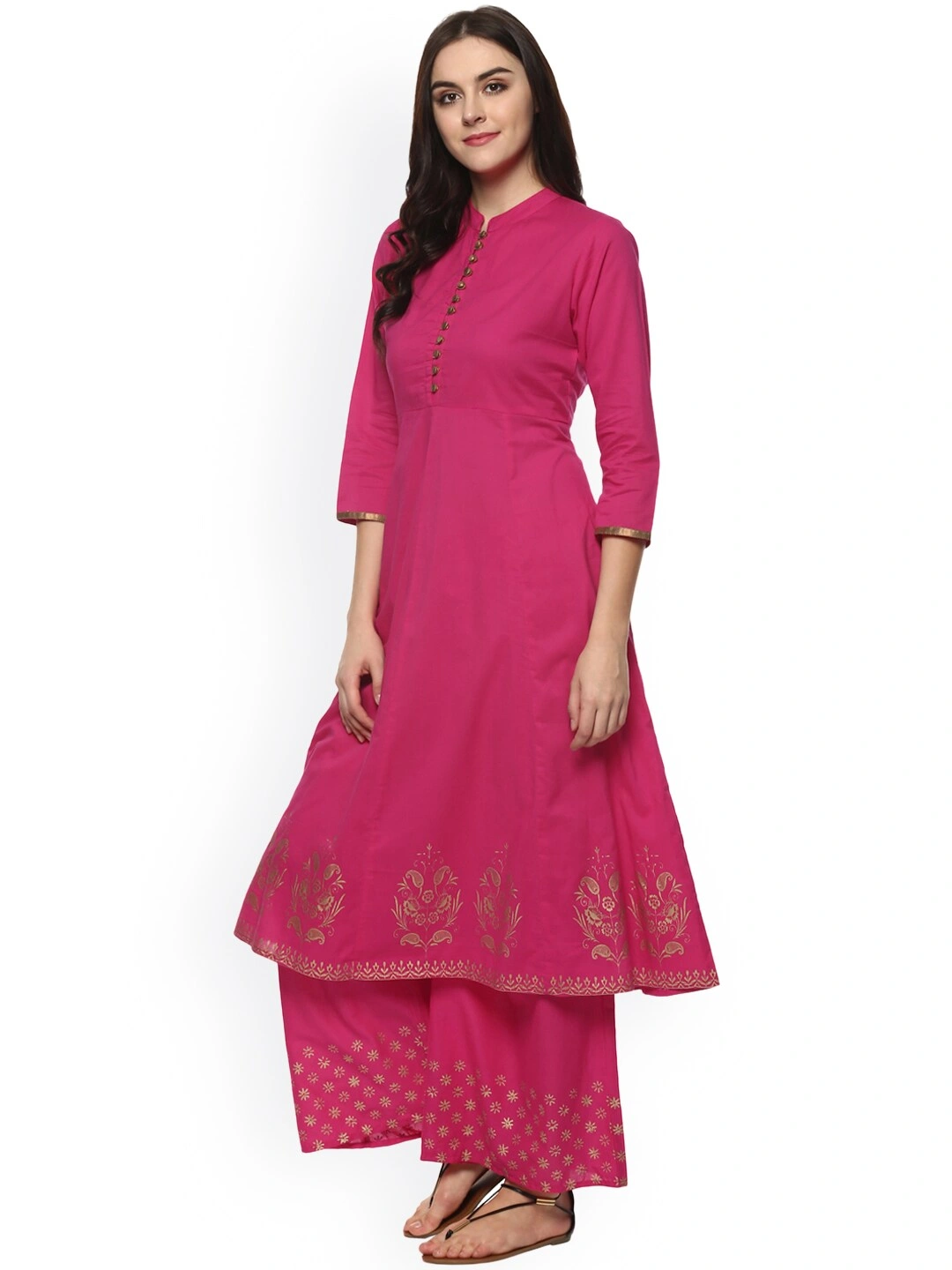 Bhama Couture Women Pink Printed Kurta with Palazzos-L-1