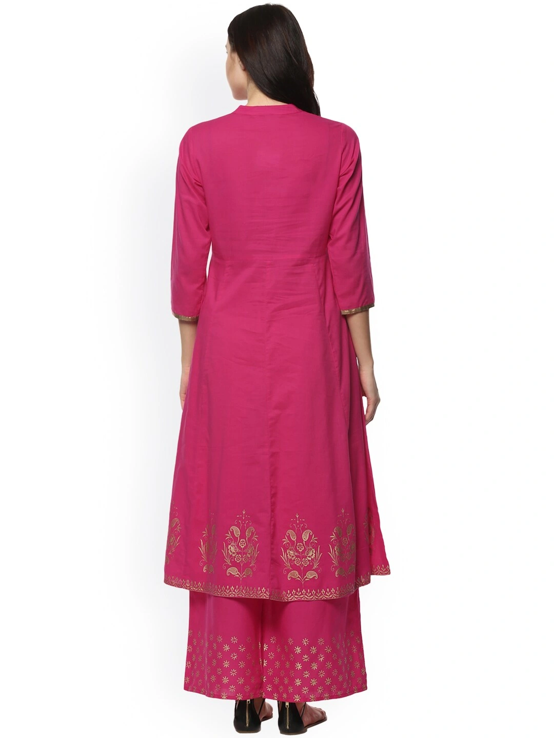 Bhama Couture Women Pink Printed Kurta with Palazzos-L-2