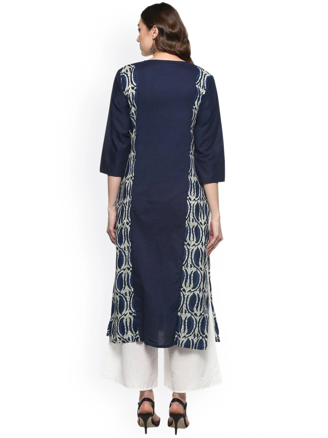 Bhama Couture Women Blue &amp; White Embroidered Kurta with Palazzos-L-2