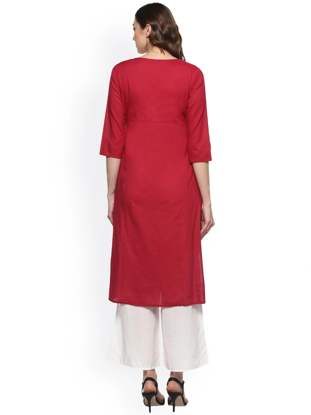 Bhama Couture Women Red &amp; White Embroidered Kurta with Palazzos-L-2