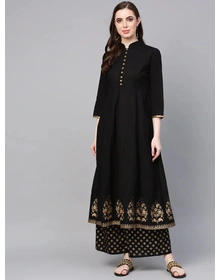 Bhama Couture Women Black & Gold-Toned Solid Kurta with Palazzos