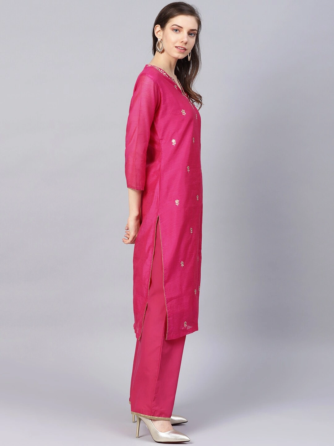 Bhama Couture Women Pink Embroidered Kurta with Palazzos-L-2