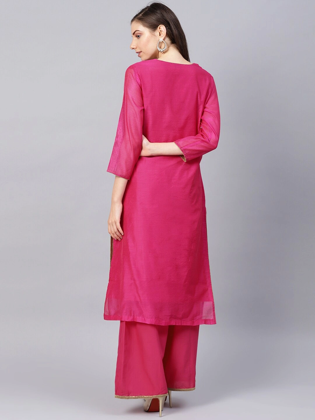 Bhama Couture Women Pink Embroidered Kurta with Palazzos-L-3