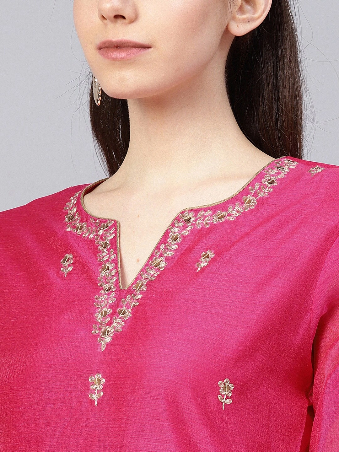 Bhama Couture Women Pink Embroidered Kurta with Palazzos-L-4