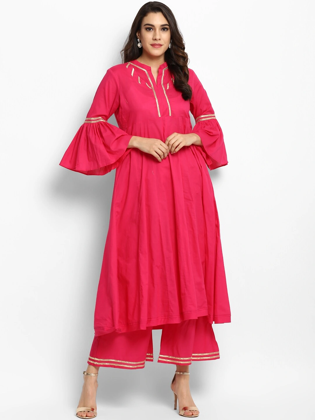 Bhama Couture Women Pink Solid Kurta with Palazzos-BHKS031_S