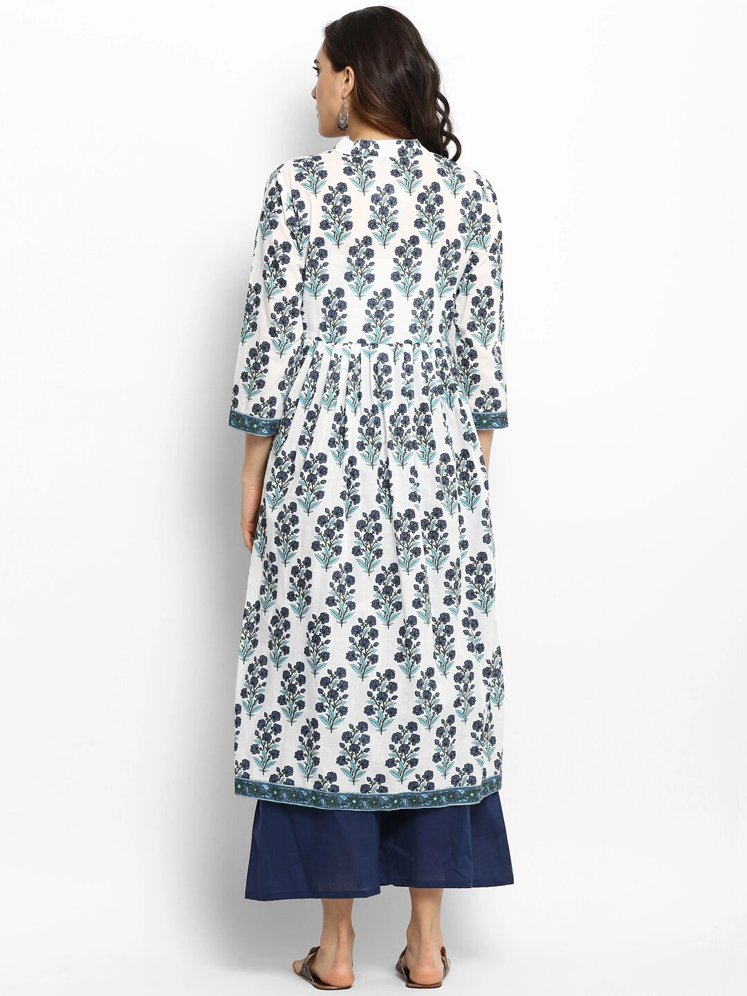 Bhama Couture Women White &amp; Navy Blue Printed Kurta with Palazzos-L-2