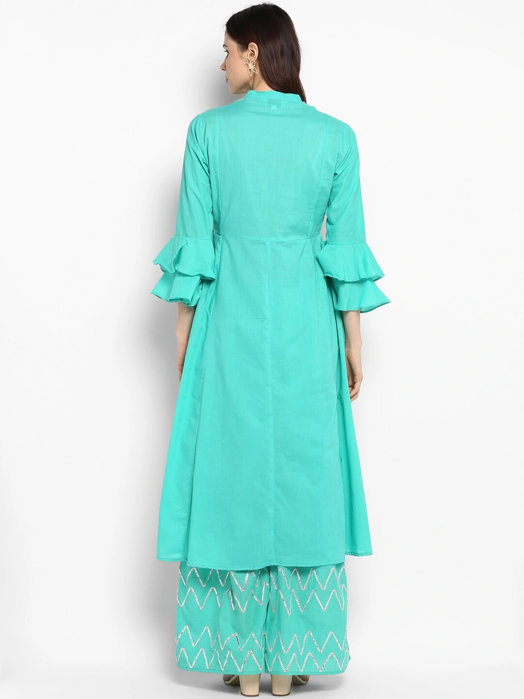 Bhama Couture Women Sea Green Yoke Design Kurta with Palazzos-M-2