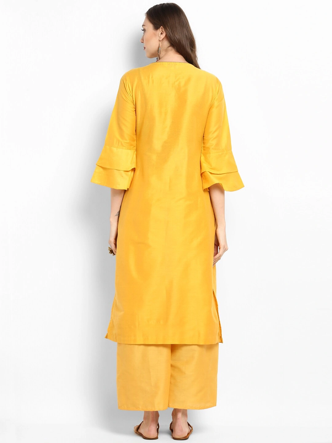 Bhama Couture Women Yellow Embroidered Kurta with Palazzos-M-2