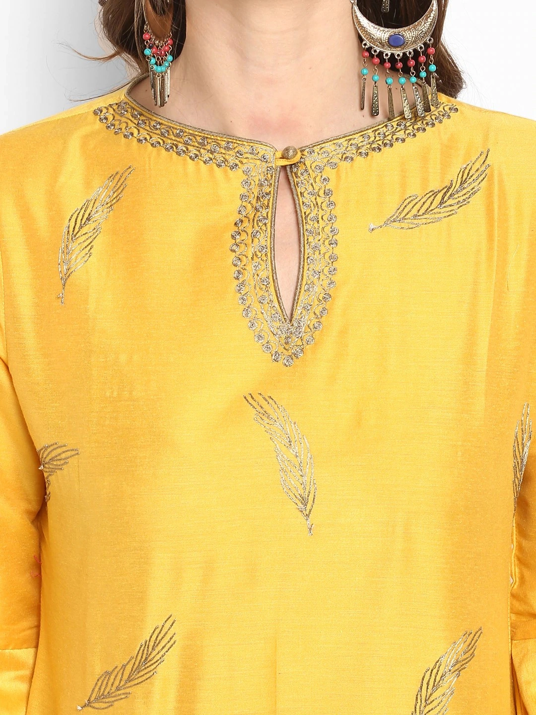 Bhama Couture Women Yellow Embroidered Kurta with Palazzos-M-3