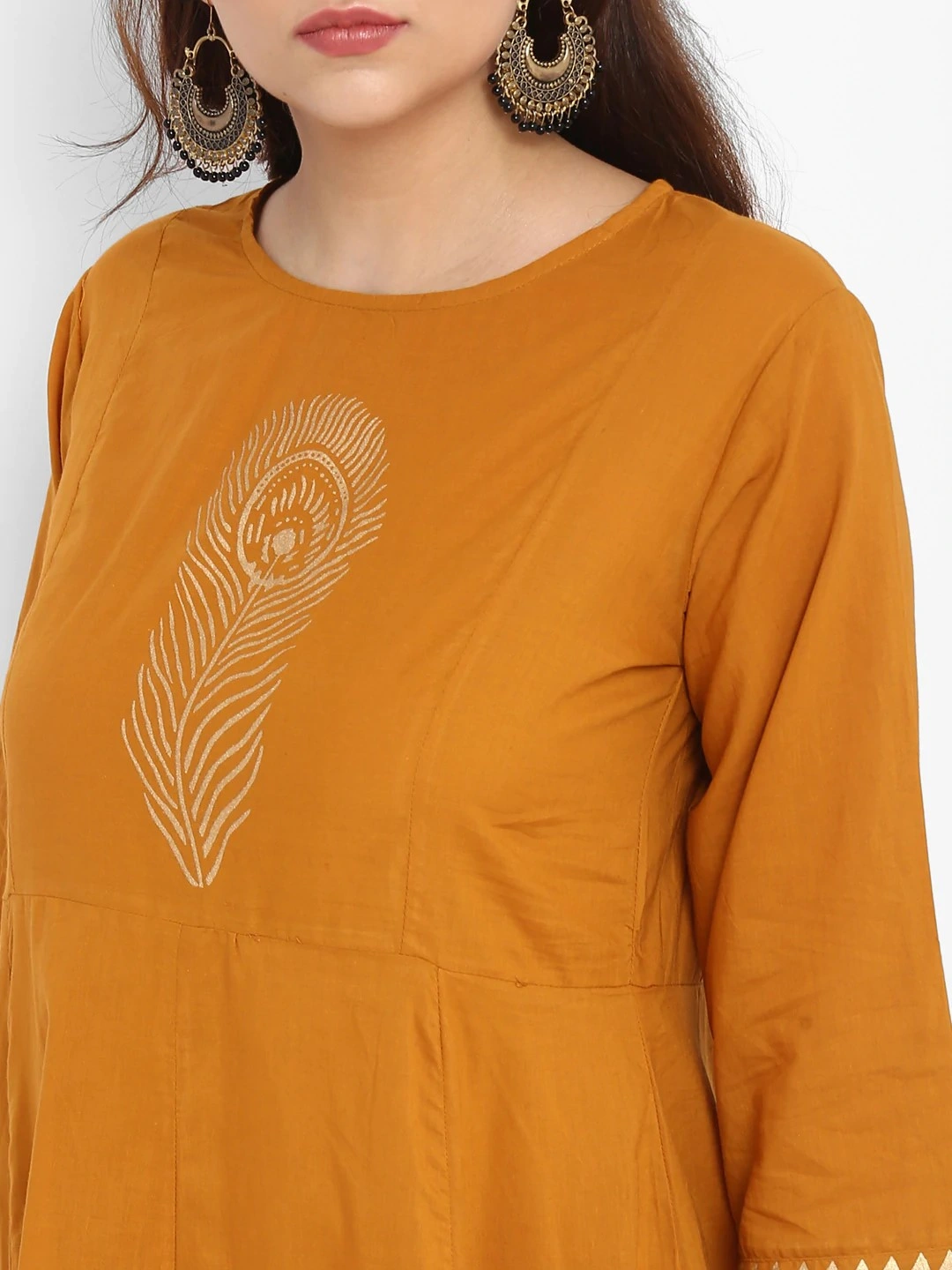 Bhama Couture Women Mustard &amp; Gold-Coloured Printed Kurta with Palazzos-L-3