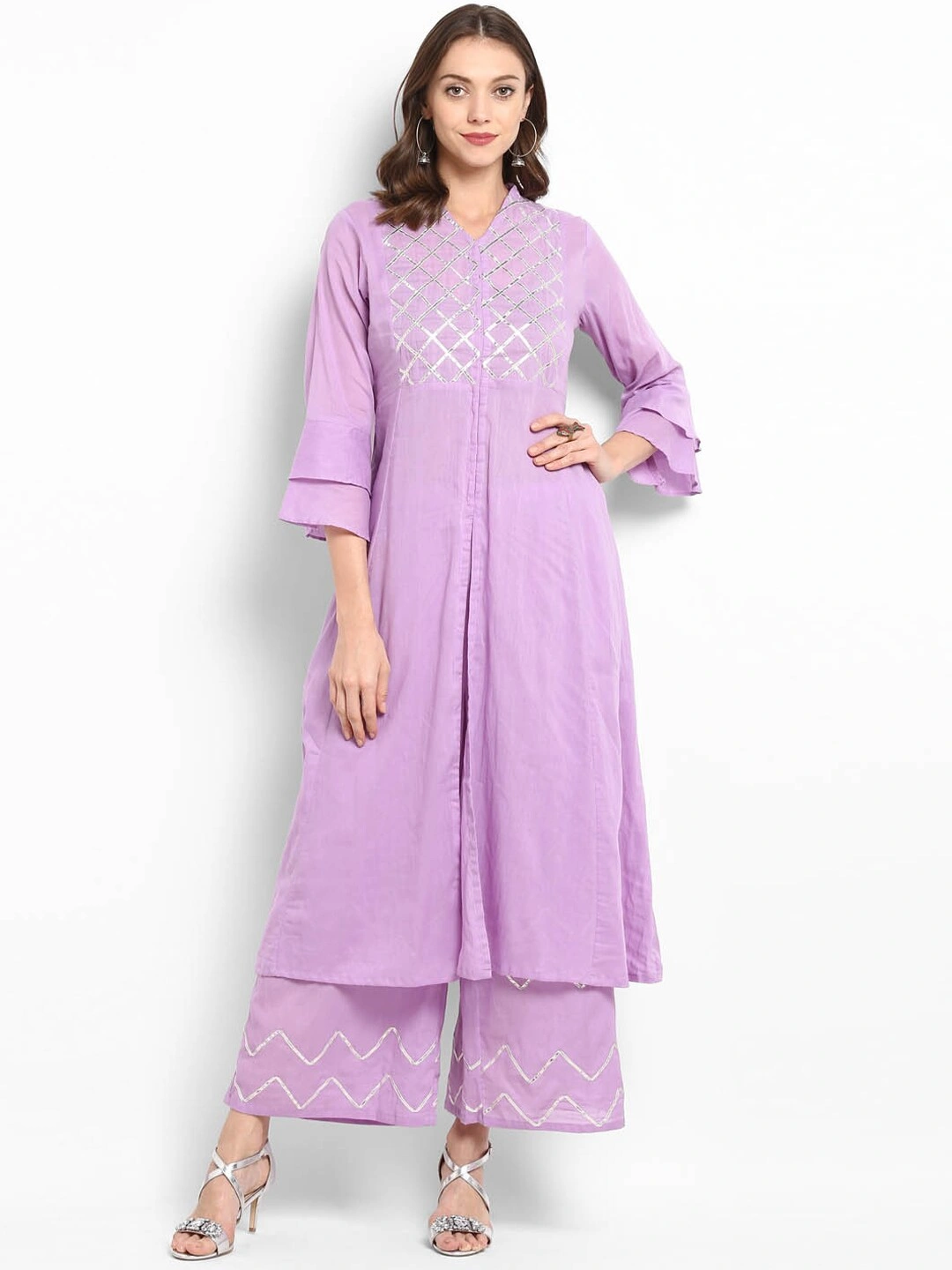 Bhama Couture Women Lavender Yoke Design Kurta with Palazzos-BHKS048_L