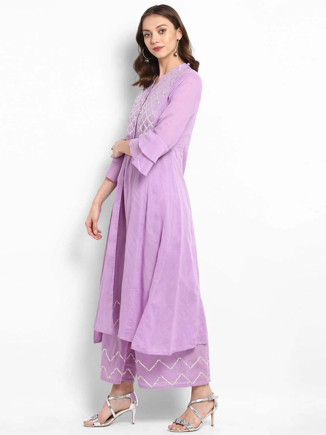 Bhama Couture Women Lavender Yoke Design Kurta with Palazzos-M-1