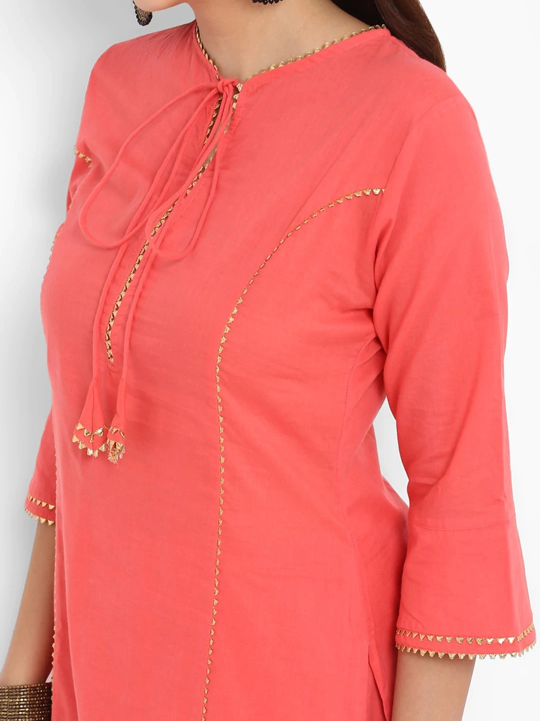 Bhama Couture Women Peach-Coloured Solid Kurta with Palazzos-L-3