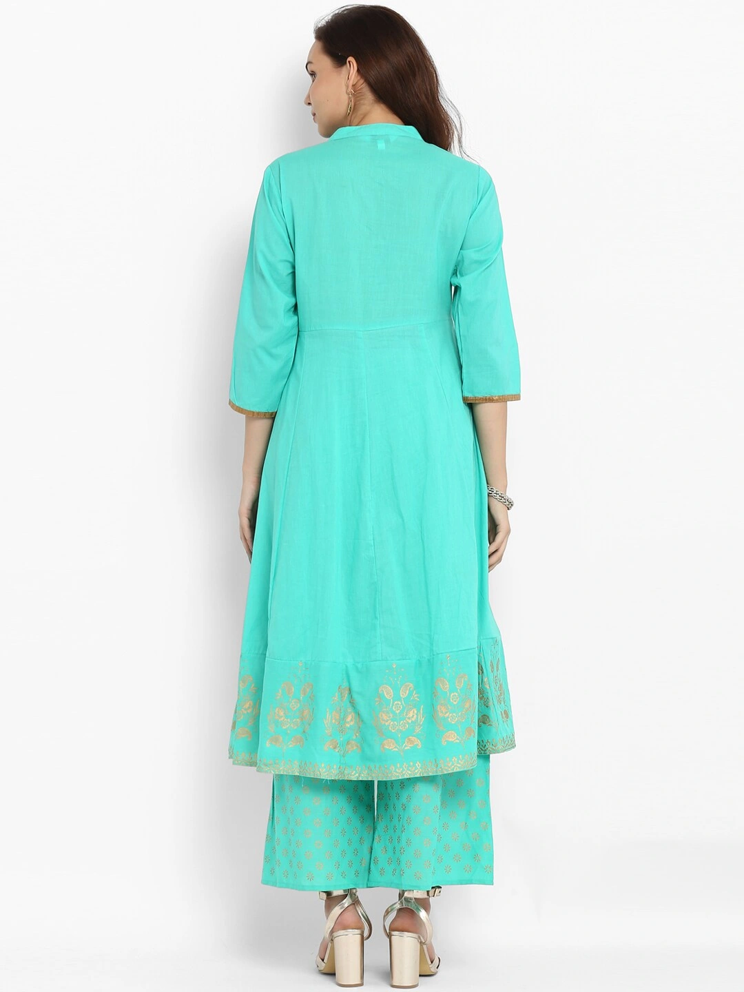 Bhama Couture Women Sea Green Printed Kurta with Palazzos-L-2