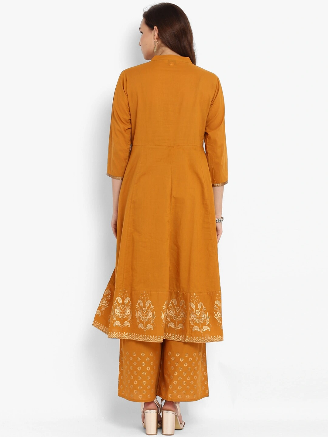 Bhama Couture Women Mustard &amp; Gold-Toned Printed Kurta with Palazzos-S-2