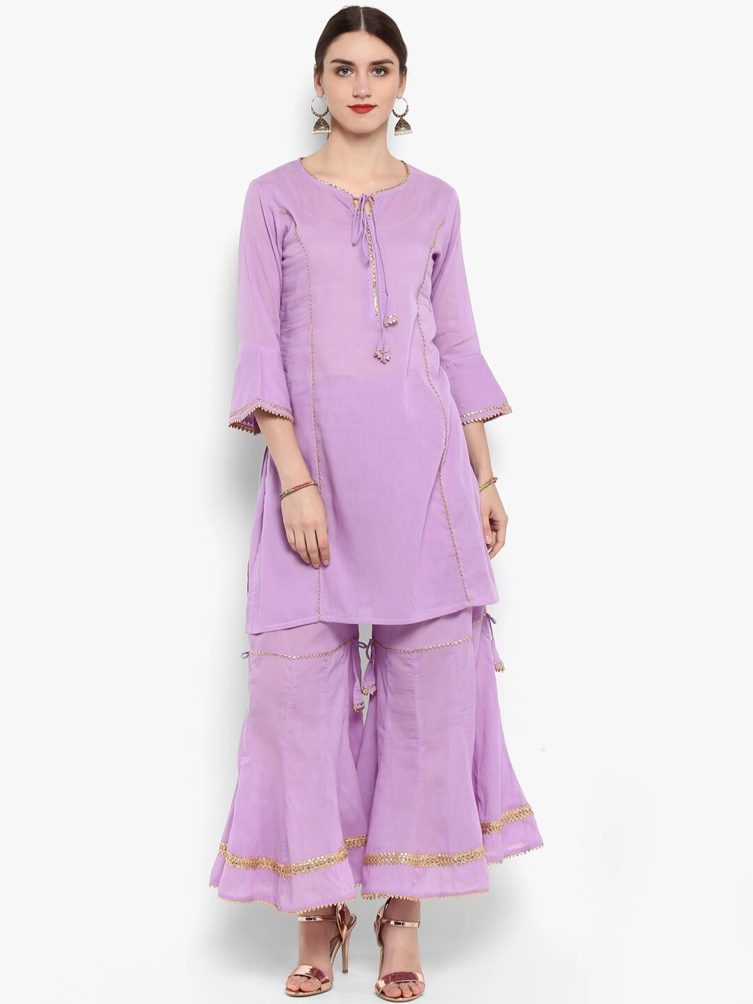 Bhama Couture Women Lavender Solid Kurta with Sharara-BHKS090_M