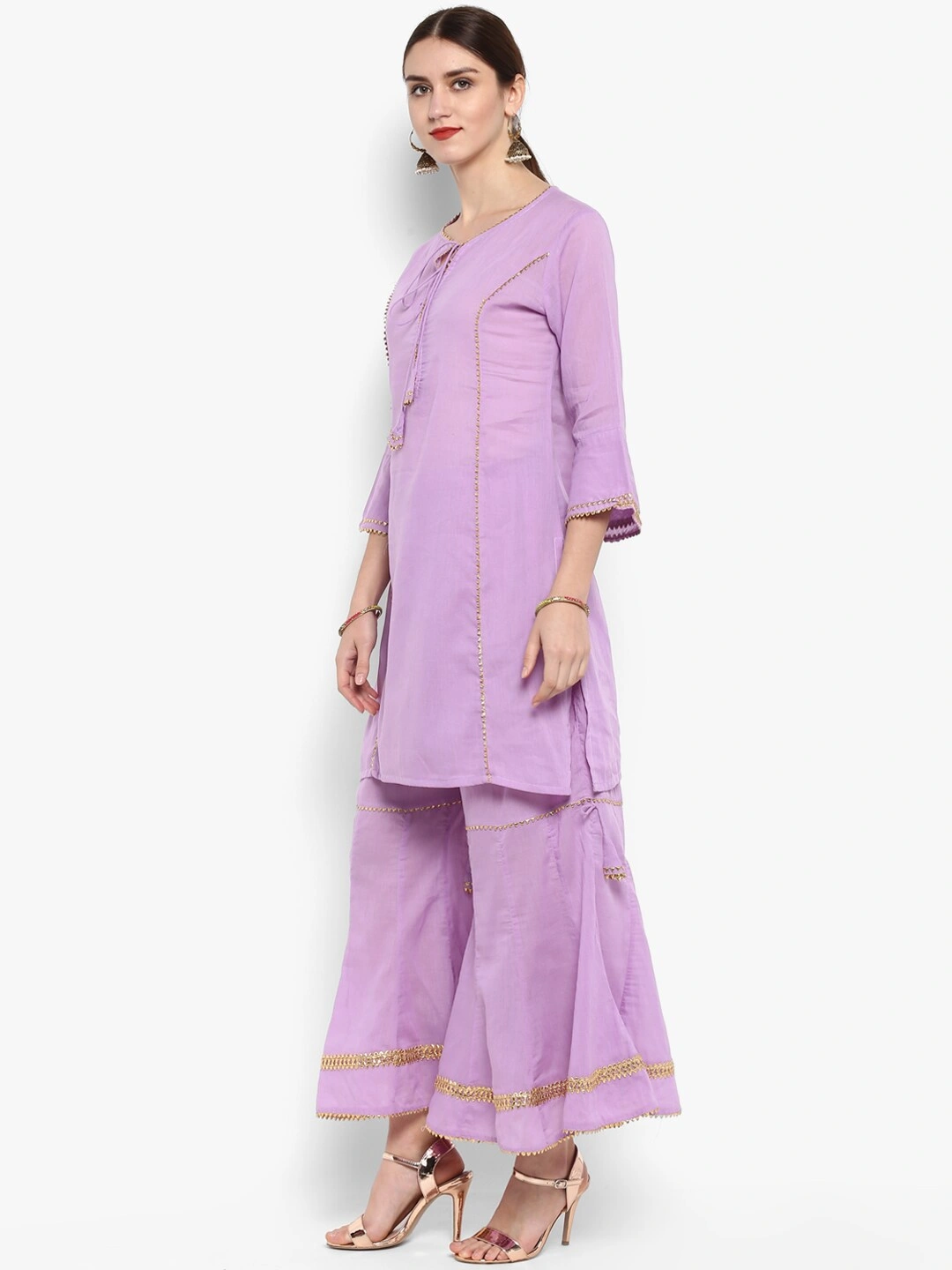 Bhama Couture Women Lavender Solid Kurta with Sharara-M-1