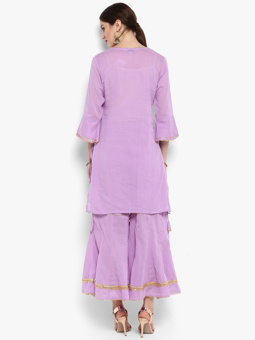 Bhama Couture Women Lavender Solid Kurta with Sharara-M-2