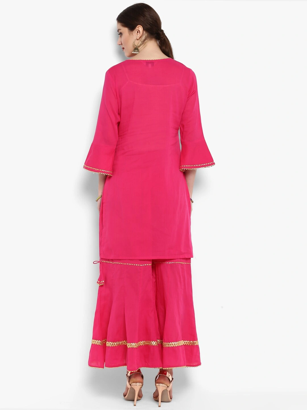 Bhama Couture Women Pink Solid Kurta with Sharara-S-2