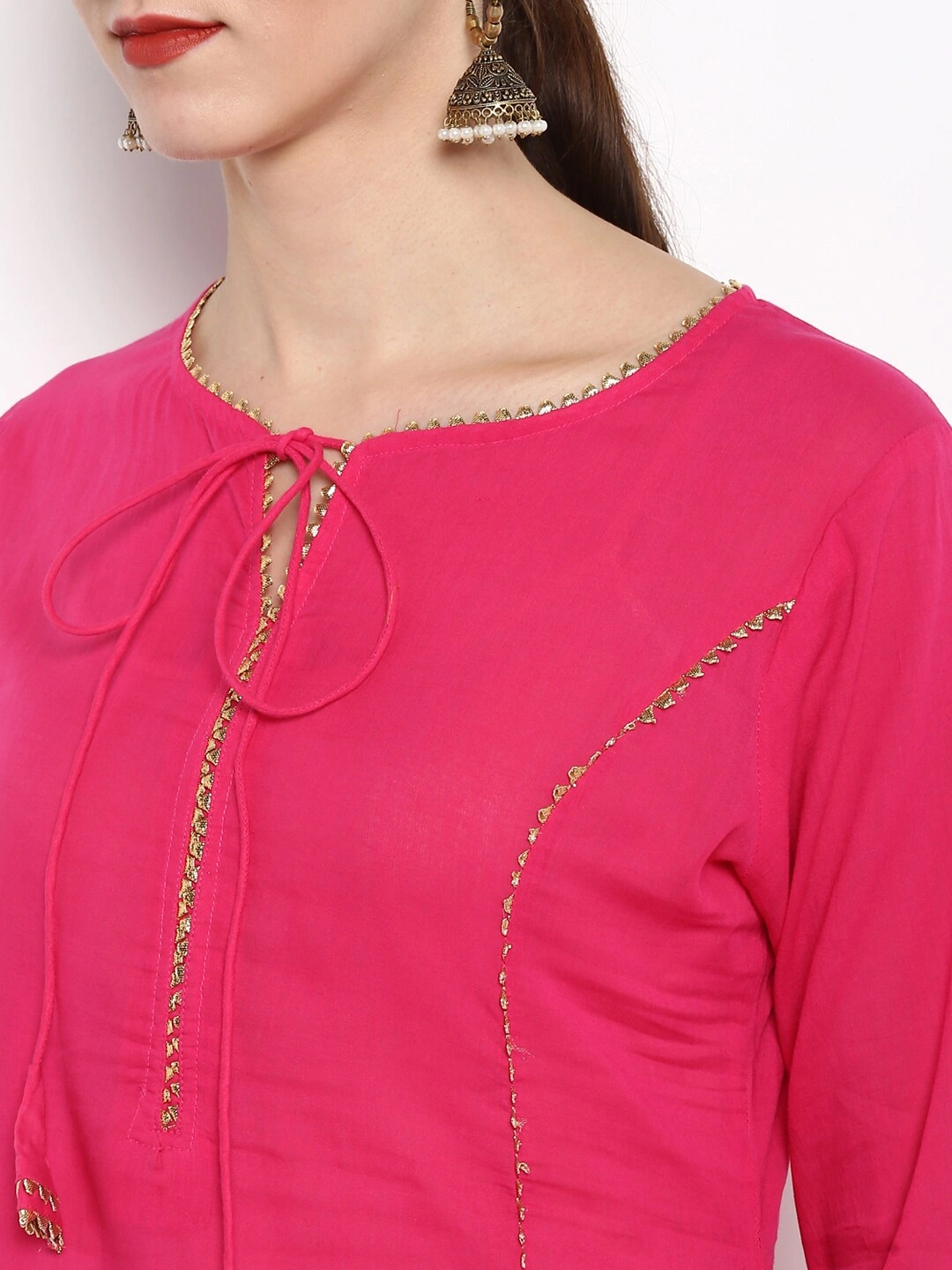 Bhama Couture Women Pink Solid Kurta with Sharara-S-3