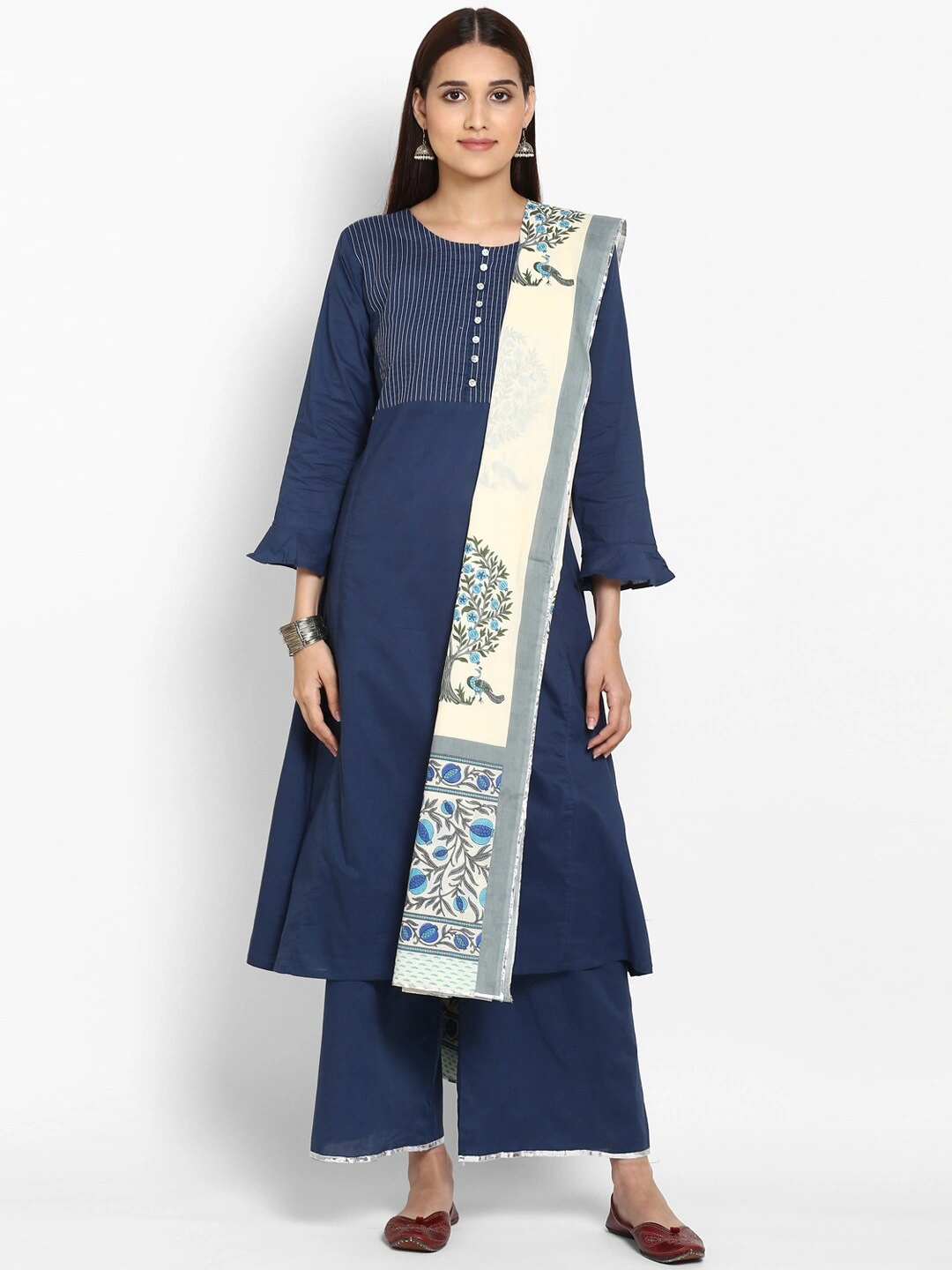 Bhama Couture Women Blue &amp; Embroidered Kurta with Palazzos &amp; Dupatta-BHKS096_L