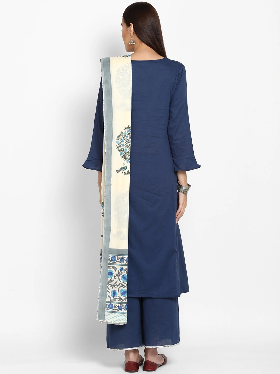 Bhama Couture Women Blue &amp; Embroidered Kurta with Palazzos &amp; Dupatta-L-2