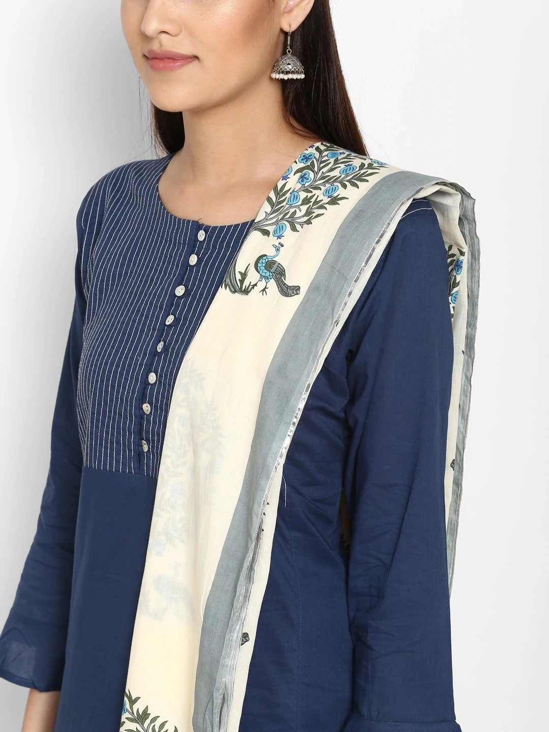 Bhama Couture Women Blue &amp; Embroidered Kurta with Palazzos &amp; Dupatta-L-3