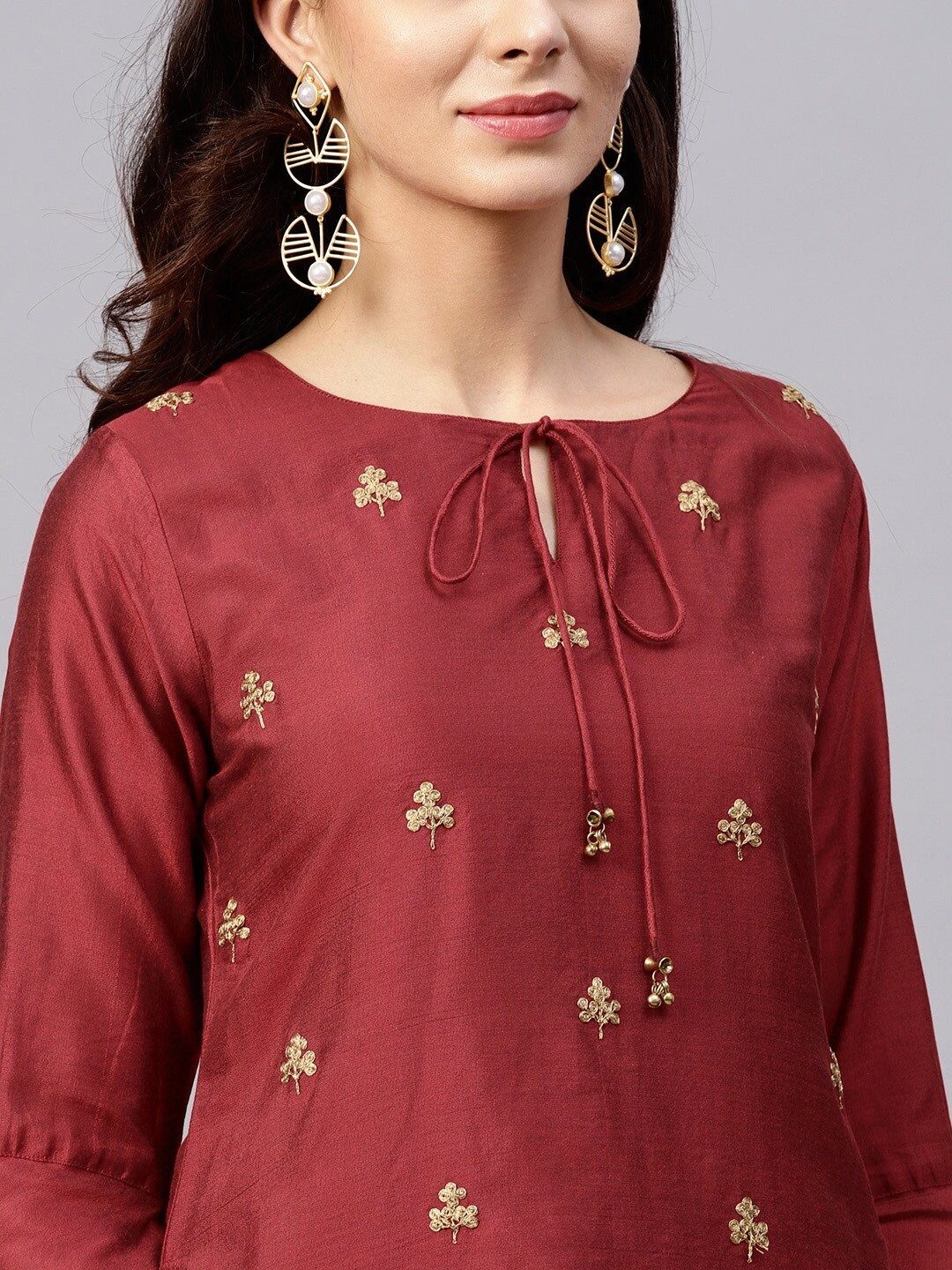 Bhama Couture Women Maroon Embroidered Kurta with Palazzos-L-4