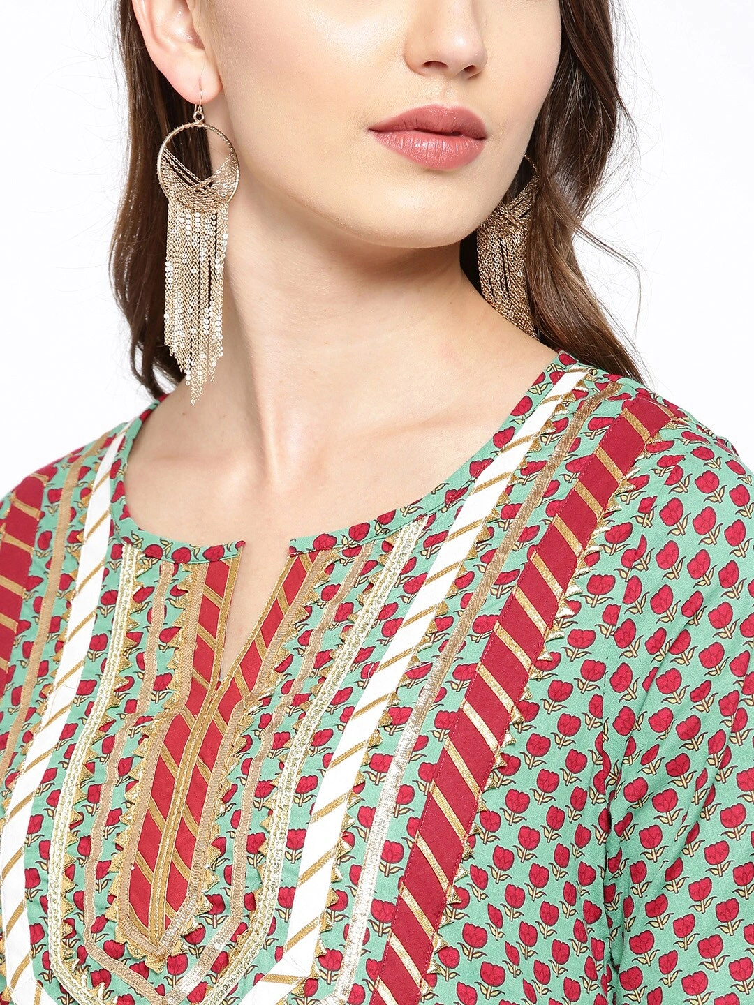 Bhama Couture Women Sea Green &amp; Maroon Printed Kurta with Palazzos-L-3