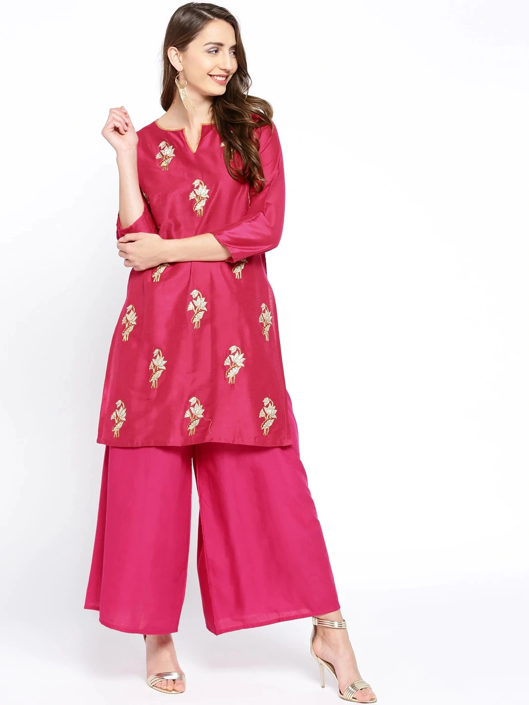 Bhama Couture Women Magenta Embroidered Kurta with Palazzos-BHKS111_L