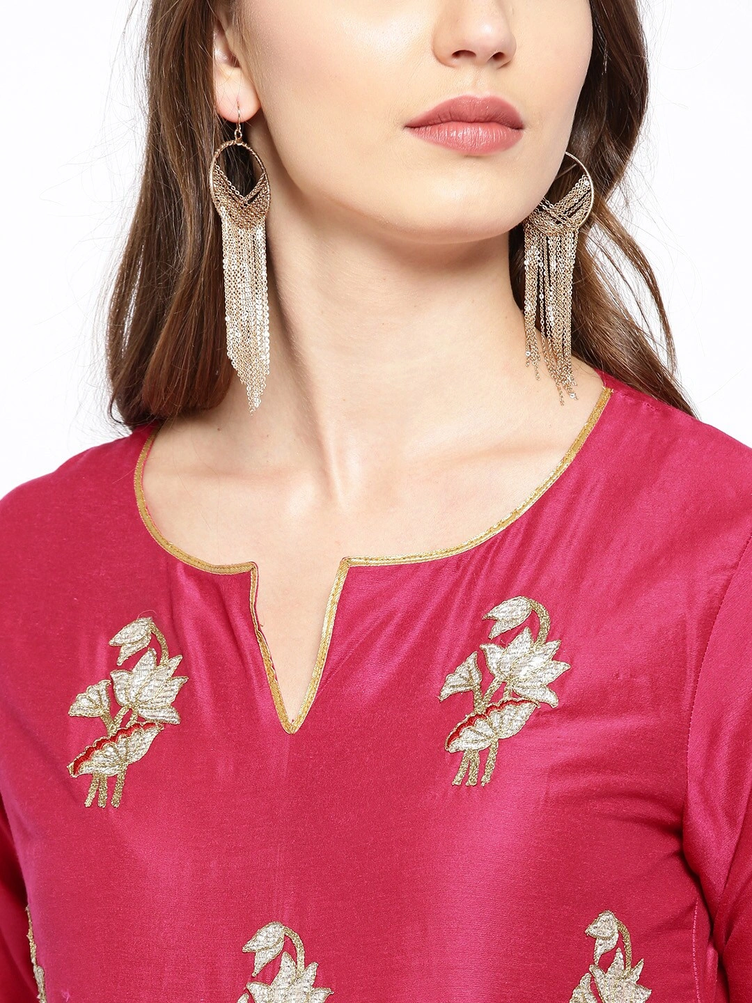 Bhama Couture Women Magenta Embroidered Kurta with Palazzos-L-3