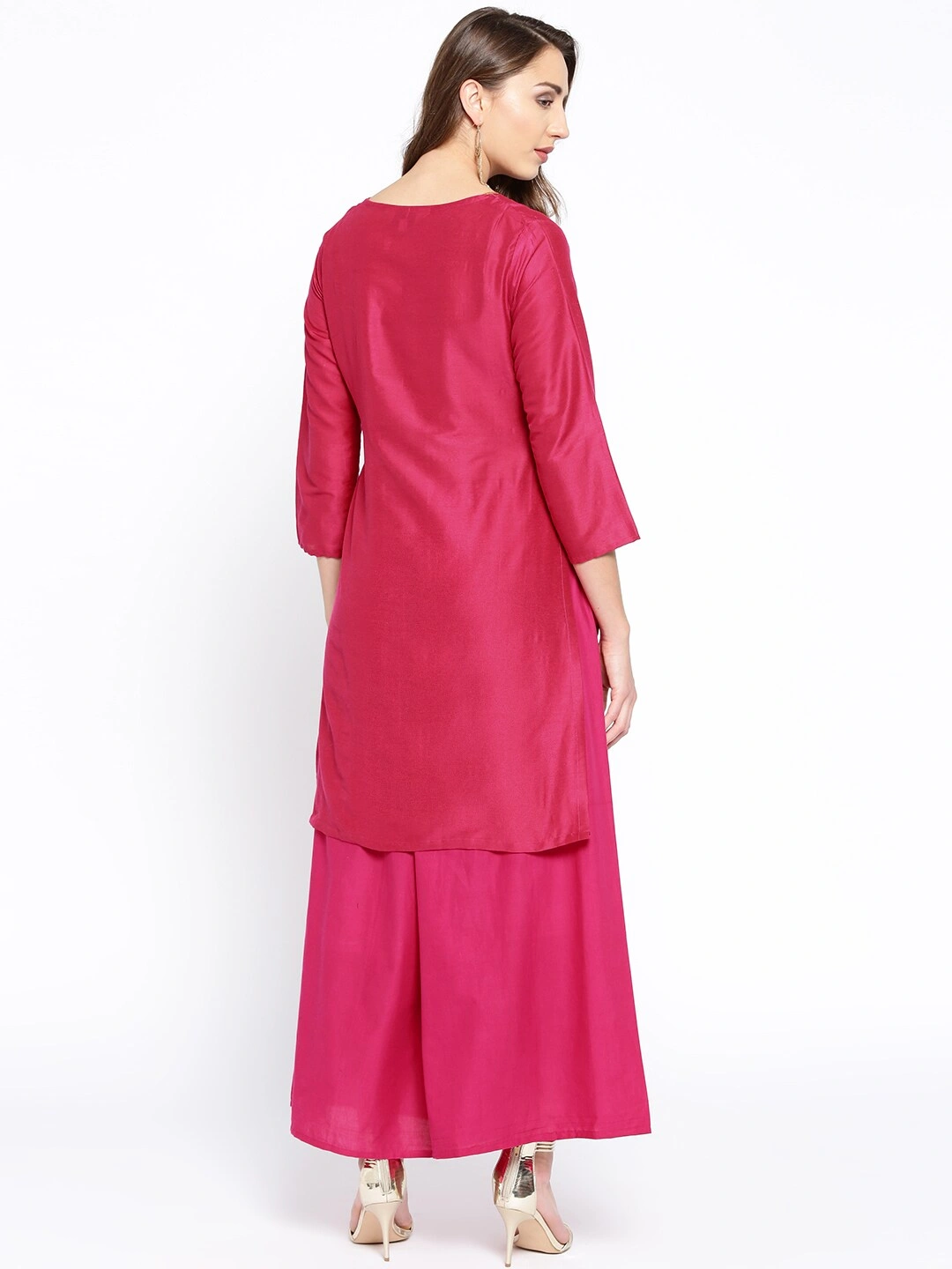 Bhama Couture Women Magenta Embroidered Kurta with Palazzos-S-2